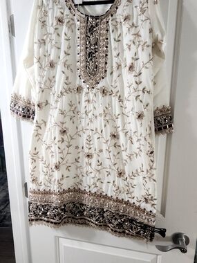 Navy Blue & Cream Embellished Dupatta with Gold Trim